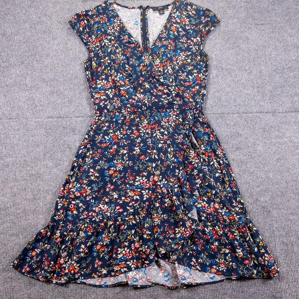 J Crew Cottagecore Navy Floral Faux Wrap Womens 00 V-Neck Ruffle Dress